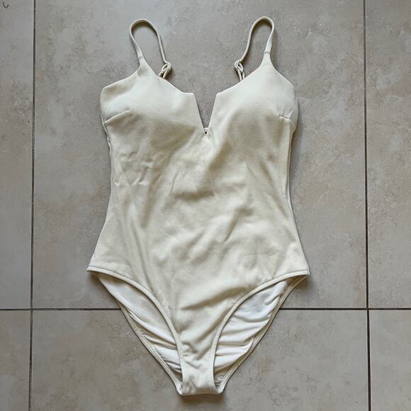 OYSHO Piqué V-neck Swimsuit Cream Size XL - Picture 1 of 9